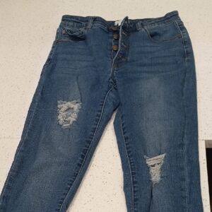 Kendall & Kylie Distressed Blue Denim Jeans